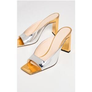 Wandler Isa Metallic Silver Gold Mule Heels Square Toe Slides Designer Sandals